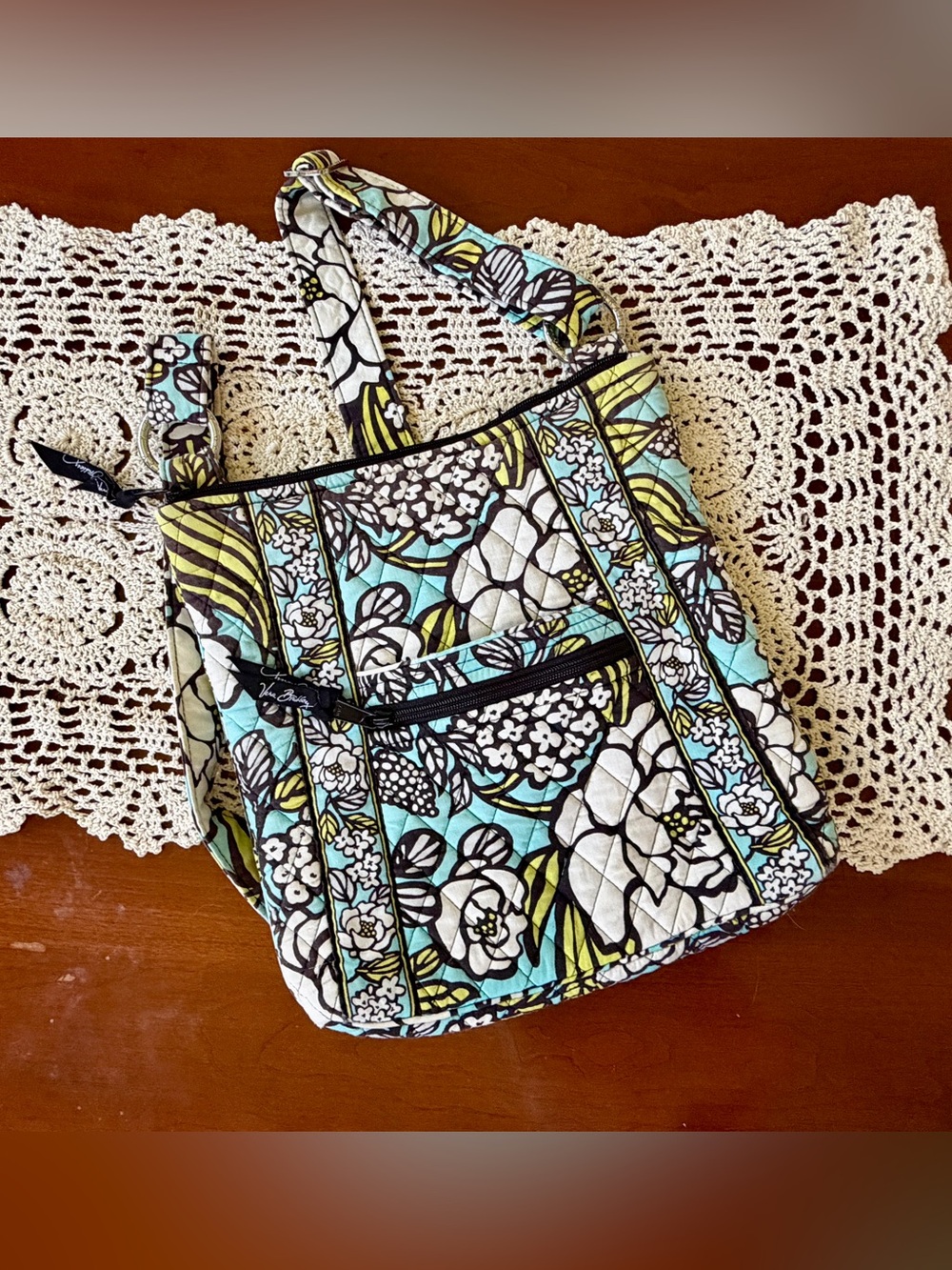 Vera Bradley Aqua, Yellow & White Floral Quilted Tote